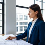 데이터 증강을 위한 도메인 지식의 중요성 - **Professional Architect:** A female architect in a modern, fully clothed, modest office attire stan...