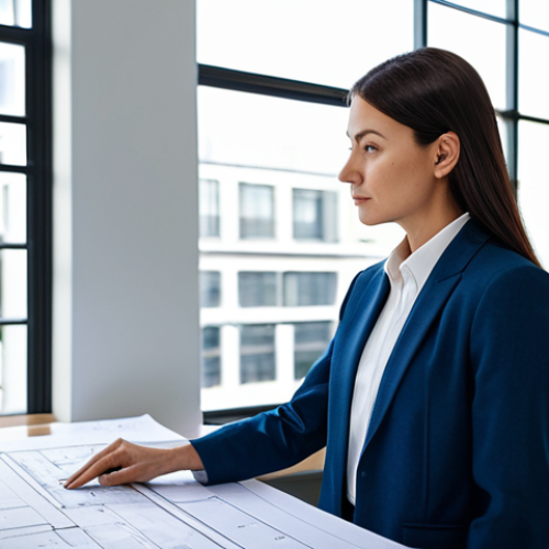 데이터 증강을 위한 도메인 지식의 중요성 - **Professional Architect:** A female architect in a modern, fully clothed, modest office attire stan...