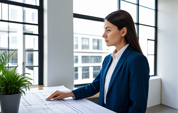 데이터 증강을 위한 도메인 지식의 중요성 - **Professional Architect:** A female architect in a modern, fully clothed, modest office attire stan...